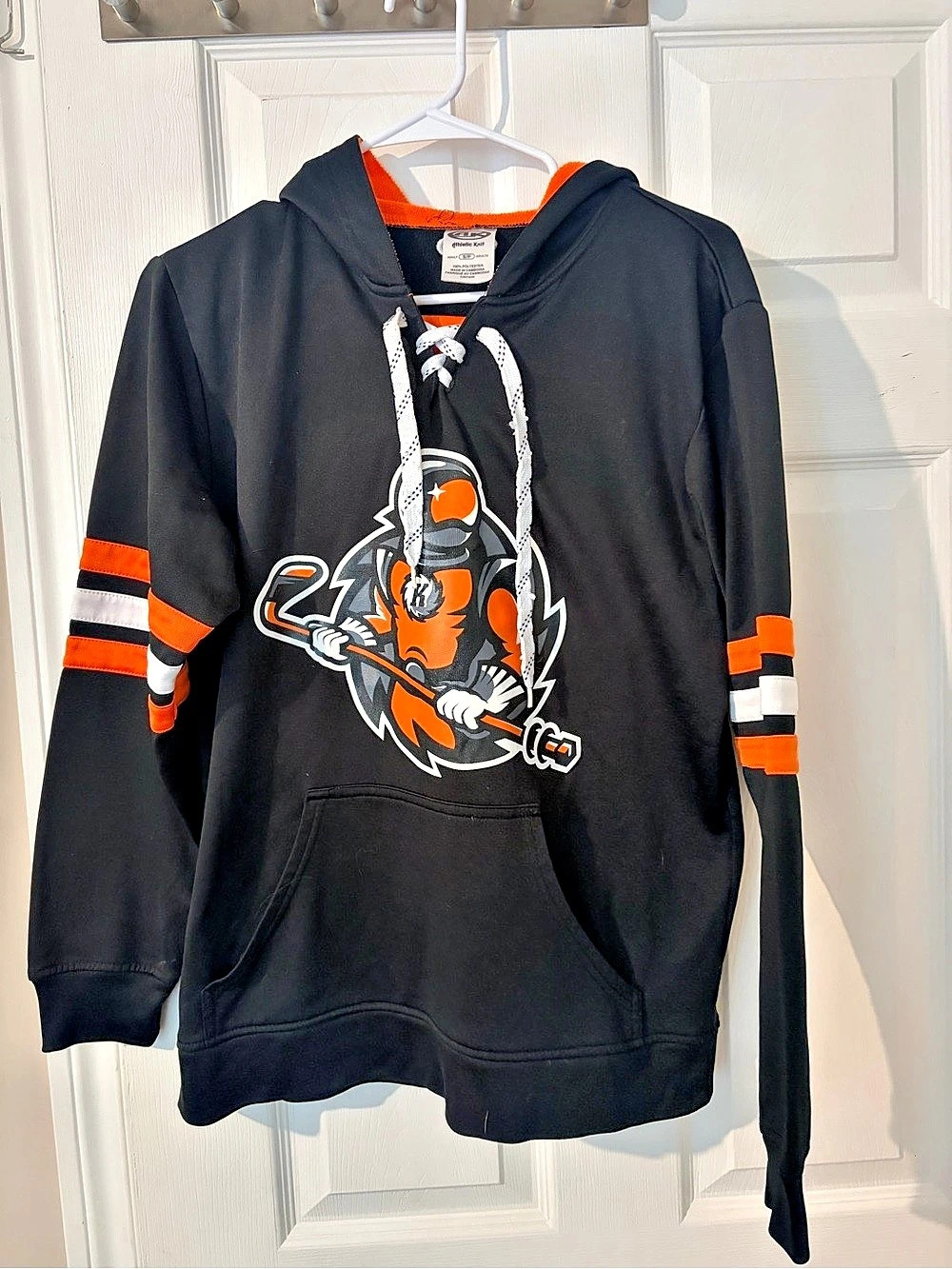 Fort Wayne Komets ECHL Athletic Knit Black & Orange Hoodie Size Small Like New